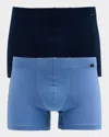 Hanro Cotton Essentials Covered Waistband Boxer Brief 2pk In Windy Blue/deep Navy
