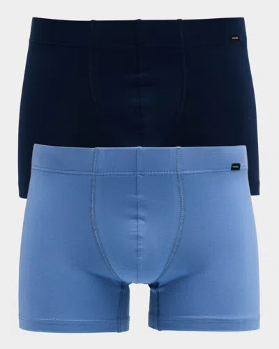 Hanro Cotton Essentials Covered Waistband Boxer Brief 2pk In Windy Bluedeep Navy