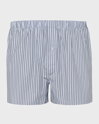 Hanro Mens Light Grey Stripe Fancy Relaxed-fit Cotton Boxer Shorts Xxl In Blue