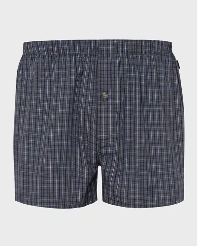 Hanro Men & Apos;s Fancy Woven Cotton Boxers In Casual Check