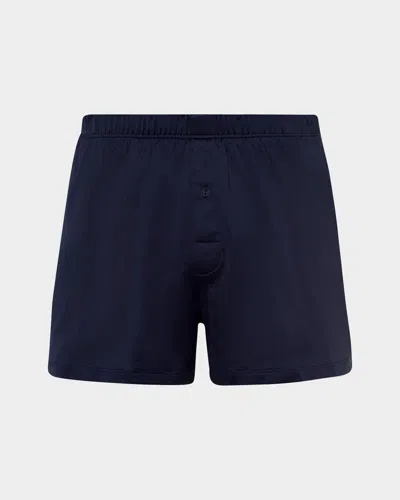 Hanro Men & Apos;s Sporty Mercerized Cotton Boxers In Midnight Navy