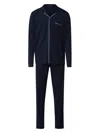 Hanro Men's Basic Piped 2-piece Long Pajama Set In Blue