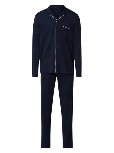 Hanro Men's Basic Piped 2-piece Long Pajama Set In Blue