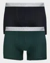 Hanro Essentials Cotton Stretch Boxer Briefs, Pack Of 2 In Laurel/black