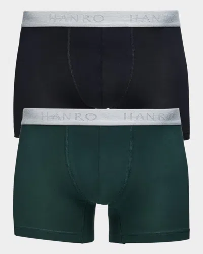 Hanro Essentials Cotton Stretch Boxer Briefs, Pack Of 2 In Laurel/black
