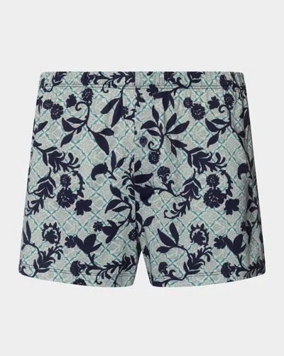Hanro Men's Cotton Sporty Damask Boxer Shorts In Blue