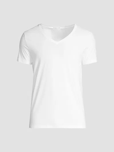 Hanro Men's Cotton Superior Short Sleeve V-neck Tee In White