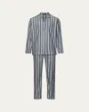 Hanro Men's Cozy Comfort Flannel Long Pajama Set In Moonlight Stripe