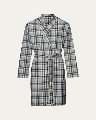 Hanro Men's Cozy Comfort Flannel Robe In Wintry Check