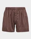 Hanro Men's Fancy Woven Cotton Boxers In Dark Wine Stripe