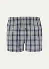 Hanro Men's Fancy Woven Cotton Boxers In Green Check