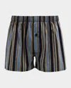 Hanro Men's Fancy Woven Cotton Boxers In Ocean Stripe