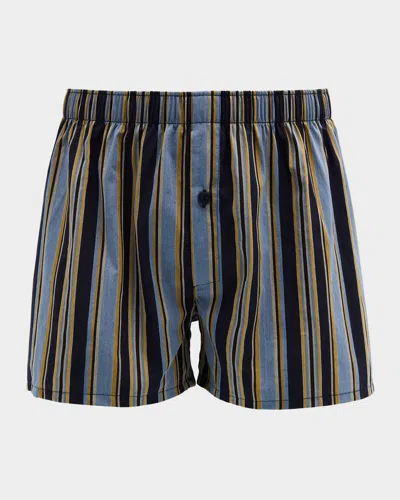 Hanro Men's Fancy Woven Cotton Boxers In Ocean Stripe