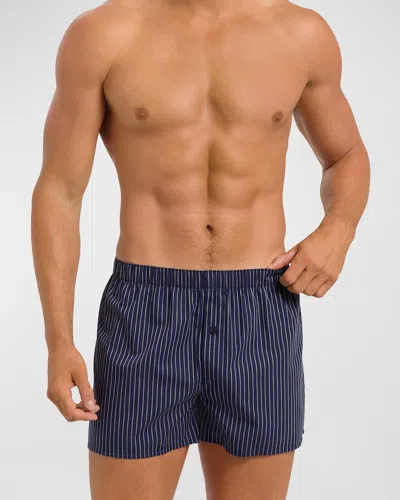 Hanro Men's Fancy Woven Cotton Boxers In Pure Stripe