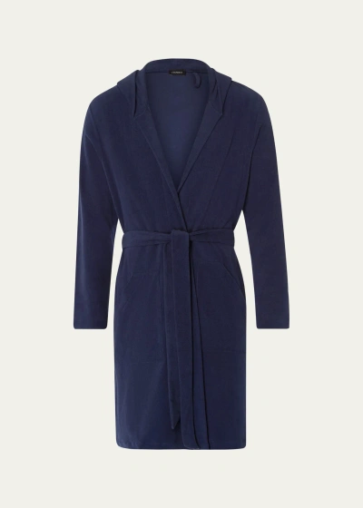 Hanro Men's Night And Day Hooded Terry Robe In Deep Navy