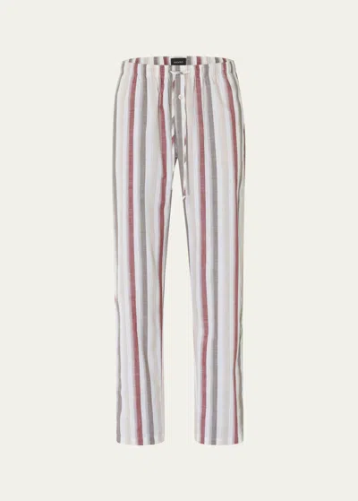 Hanro Men's Night Day Striped Lounge Pants In Russet Beige Stri