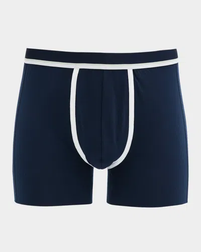 Hanro Men's Pierre Jersey Jacquard Boxer Briefs In Deep Navy