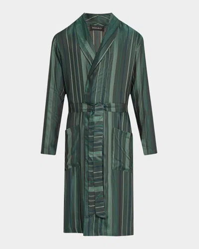 Hanro Men's Selection 140th Anniversary Silk Robe In Laurel Stripe