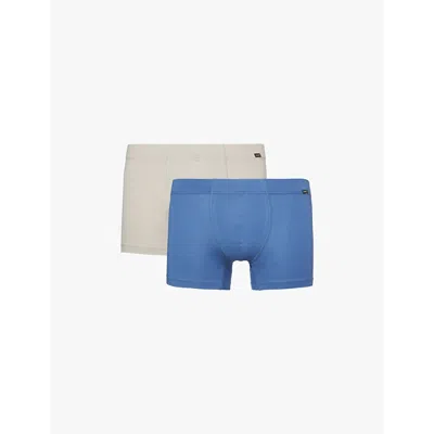 Hanro Essentials Two-pack Stretch-cotton Boxer Briefs In Slate Blue/mid Grey