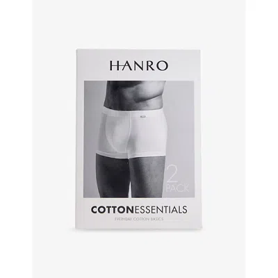 HANRO MENS DEEP NAVY/SEA BREEZE COTTON ESSENTIALS LOGO-WAISTBAND PACK OF TWO STRETCH-COTTON BRIEFS