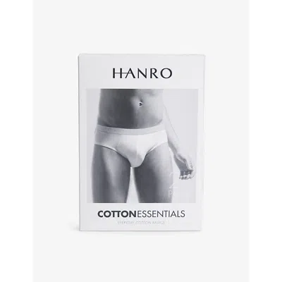 Hanro Mens  Cotton Essentials Logo-waistband Pack Of Two Stretch-cotton Briefs In Light Melange Deep Navy