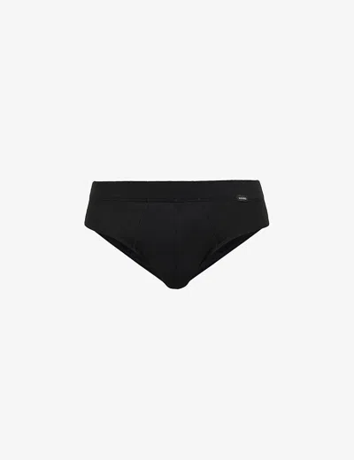 HANRO MENS DEEP BLACK LOGO STRETCH-JERSEY BRIEFS,57440423
