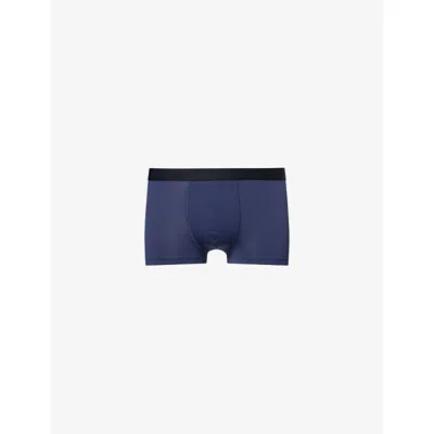 Hanro Mens Micro-touch Branded-waistband Stretch-jersey Trunks Midnight Navy In Blue