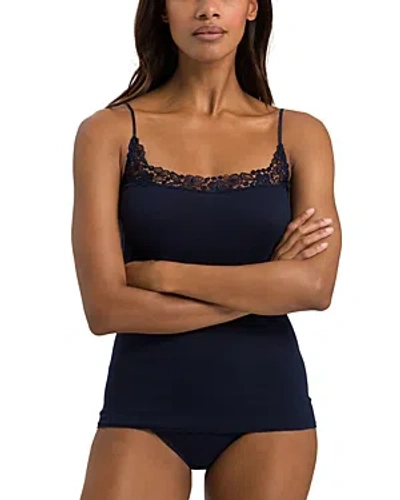 Hanro Michelle Cotton Embroidered Camisole In Deep Navy