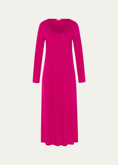 Hanro Michelle Lace-trim Cotton Nightgown In Fuchsia