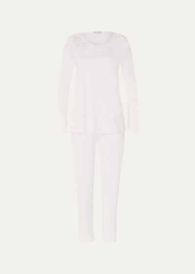 Hanro Michelle Lace-trim Supima Cotton Pajama Set In White