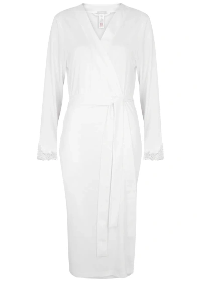 Hanro Michelle Lace-trimmed Cotton Robe In White