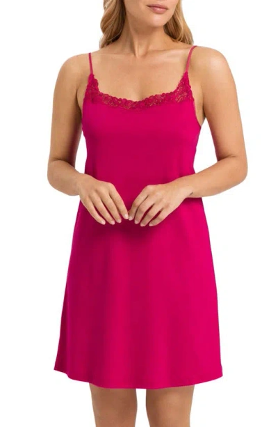 Hanro Michelle Cotton Embroidered Chemise In Fuchsia