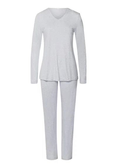 Hanro Mira Cotton And Modal Long Pajama Set In Gray