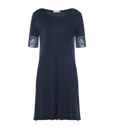 Hanro Modal Lace-trim Nightdress In Blue