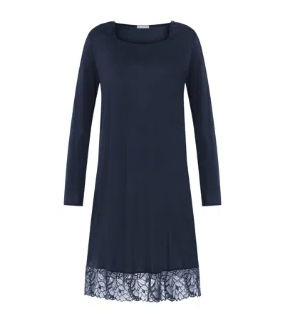 Hanro Modal Lace-trim Nightdress In Blue