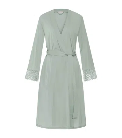 Hanro Modal Lace-trim Robe In Green