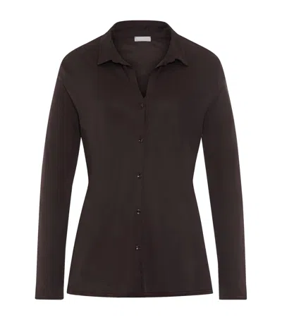 Hanro Modal-silk Grand Central Pyjama Shirt In Brown