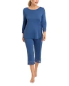 Hanro Moments Lace Trim Crop Pajamas In True Navy