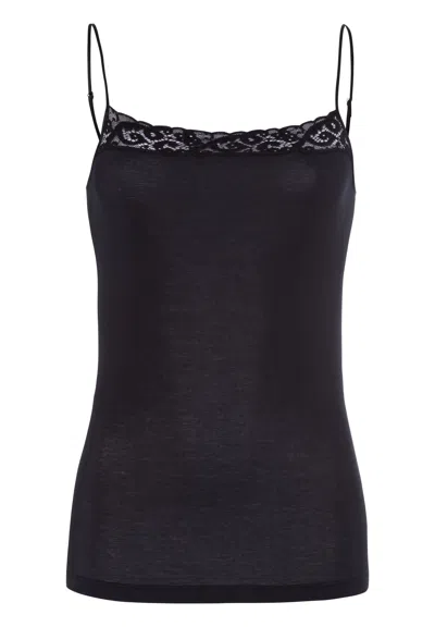 Hanro Moments Lace Trim Cotton Camisole In Black