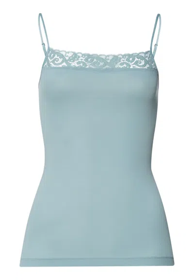 Hanro Moments Lace Trim Cotton Camisole In Blue