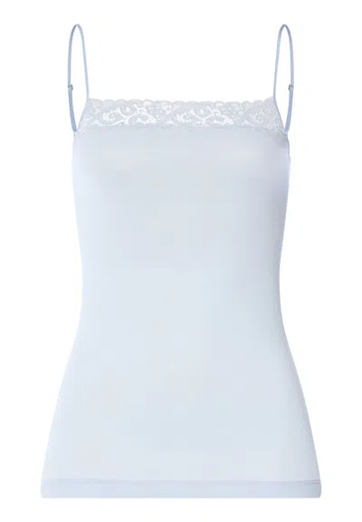 Hanro Moments Lace Trim Cotton Camisole In Blue