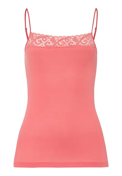 Hanro Moments Lace Trim Cotton Camisole In Pink