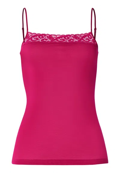 Hanro Moments Lace Trim Cotton Camisole In Pink