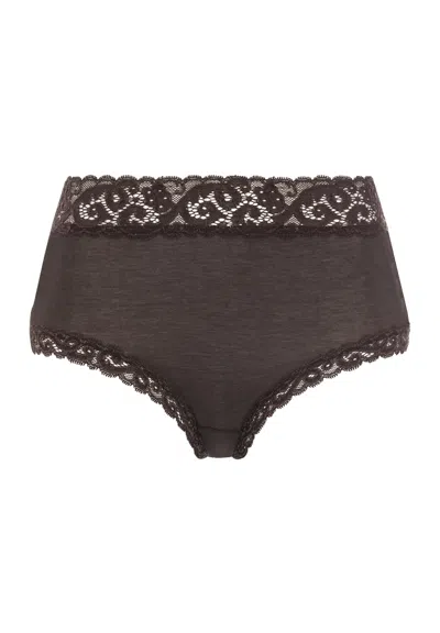 Hanro Moments Lace Trim Cotton Full Brief In Brown