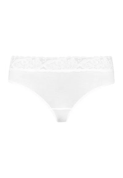 Hanro Moments Lace Trim Cotton Hipster In Brown