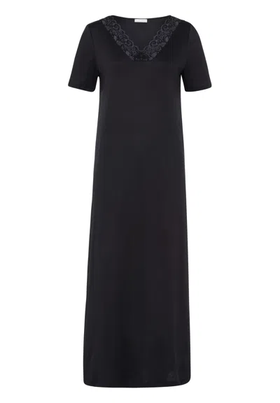 Hanro Moments Lace Trim Cotton Nightgown In Black