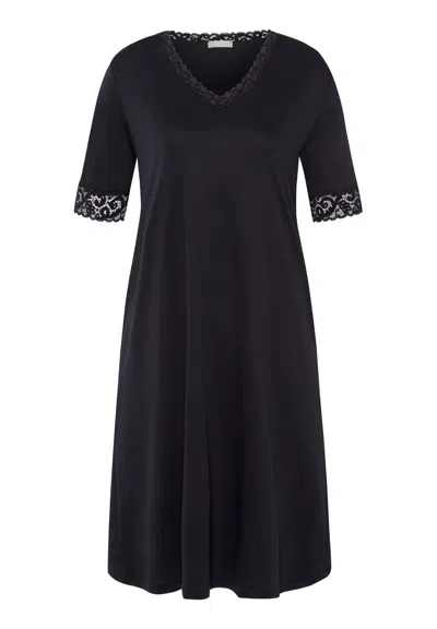Hanro Moments Lace Trim Cotton Nightgown In Black