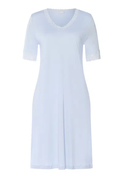 Hanro Moments Lace Trim Cotton Nightgown In Blue