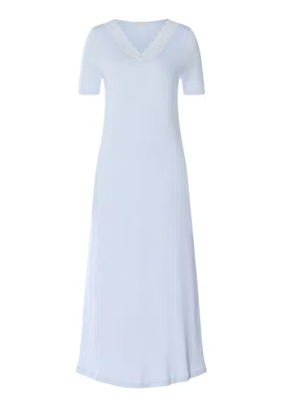 Hanro Moments Lace Trim Cotton Nightgown In Blue