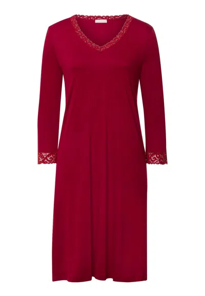 Hanro Moments Lace Trim Cotton Nightgown In Red